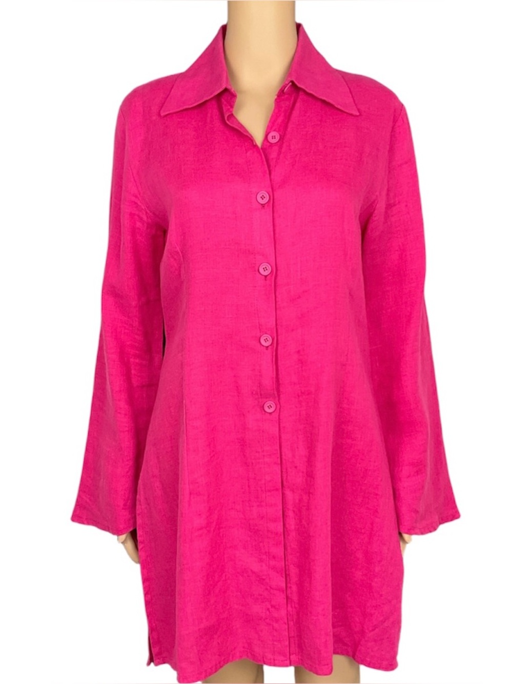 Hot Pink Linen Tunic Long Sleeve Button Down Italy Size M